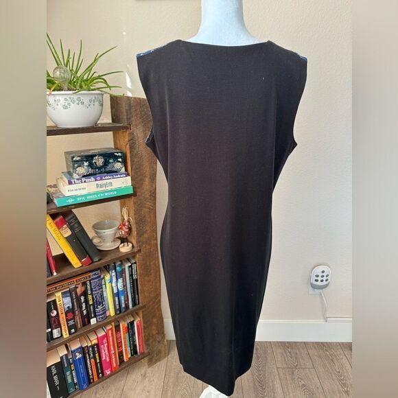 Misook Chevron Sleeveless Acrylic Knit Sheath Dress Size Large Blue Black - Picture 3 of 6